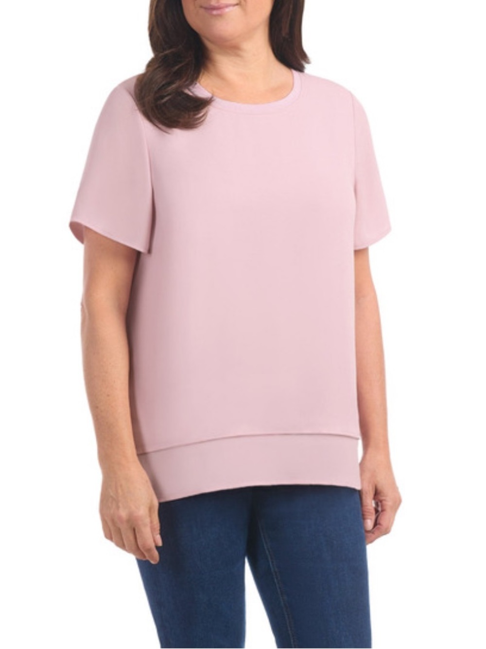 Hilary Radley Women's Double Layer Short Sleeve Blouse - Pink